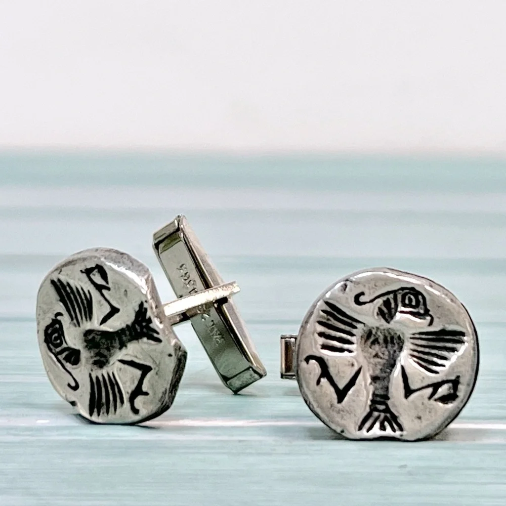 Vintage Native American Thunderbird Print Silver Cufflinks Unisex